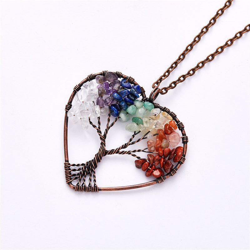 Natural Stone Crystal Lucky Tree Necklace Pendant