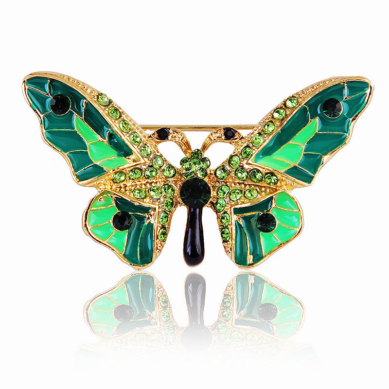 Women's Stylish Simple And Versatile Alloy Dripping Colorful Crystals Butterfly Brooch