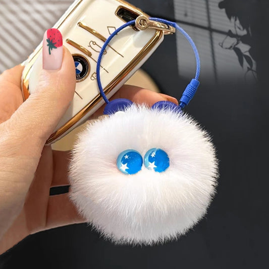 Rabbit Fur Cute Rainbow Hair Bulb Pendant Keychain