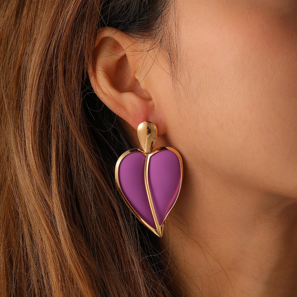 Trendy Wild Design Color Spray Paint Heart Water Drops Earrings