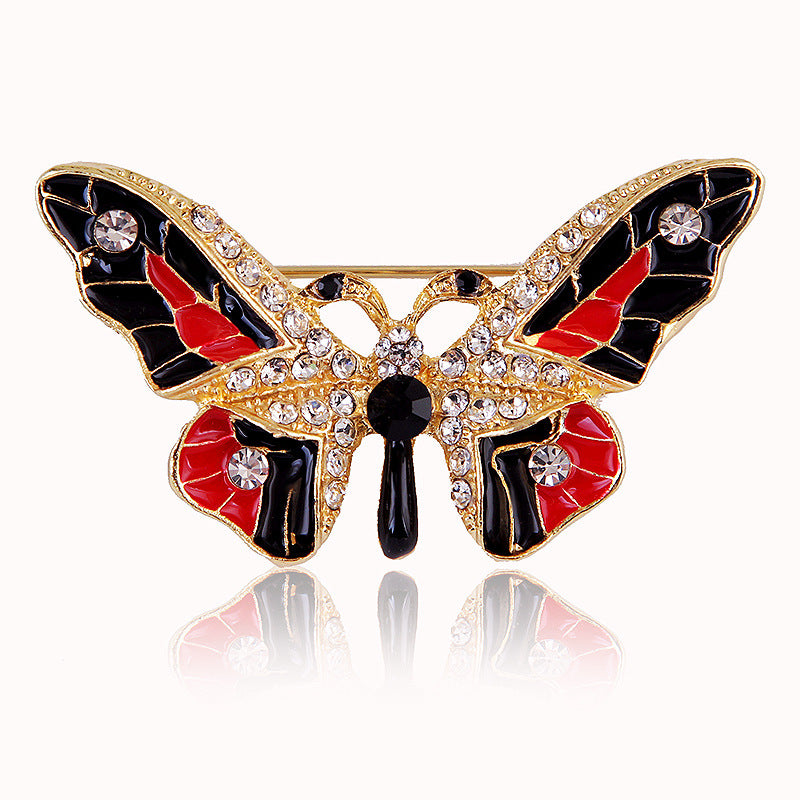 Women's Stylish Simple And Versatile Alloy Dripping Colorful Crystals Butterfly Brooch