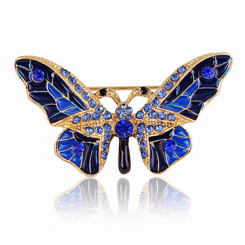 Women's Stylish Simple And Versatile Alloy Dripping Colorful Crystals Butterfly Brooch