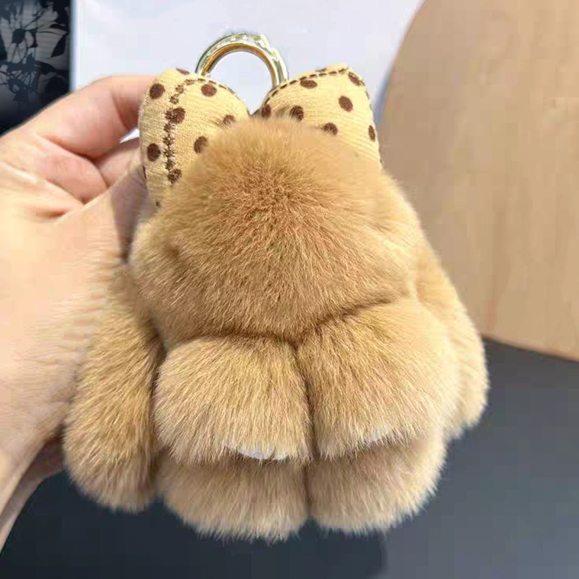 Rabbit Fur Bow Bunny Car Key Ring