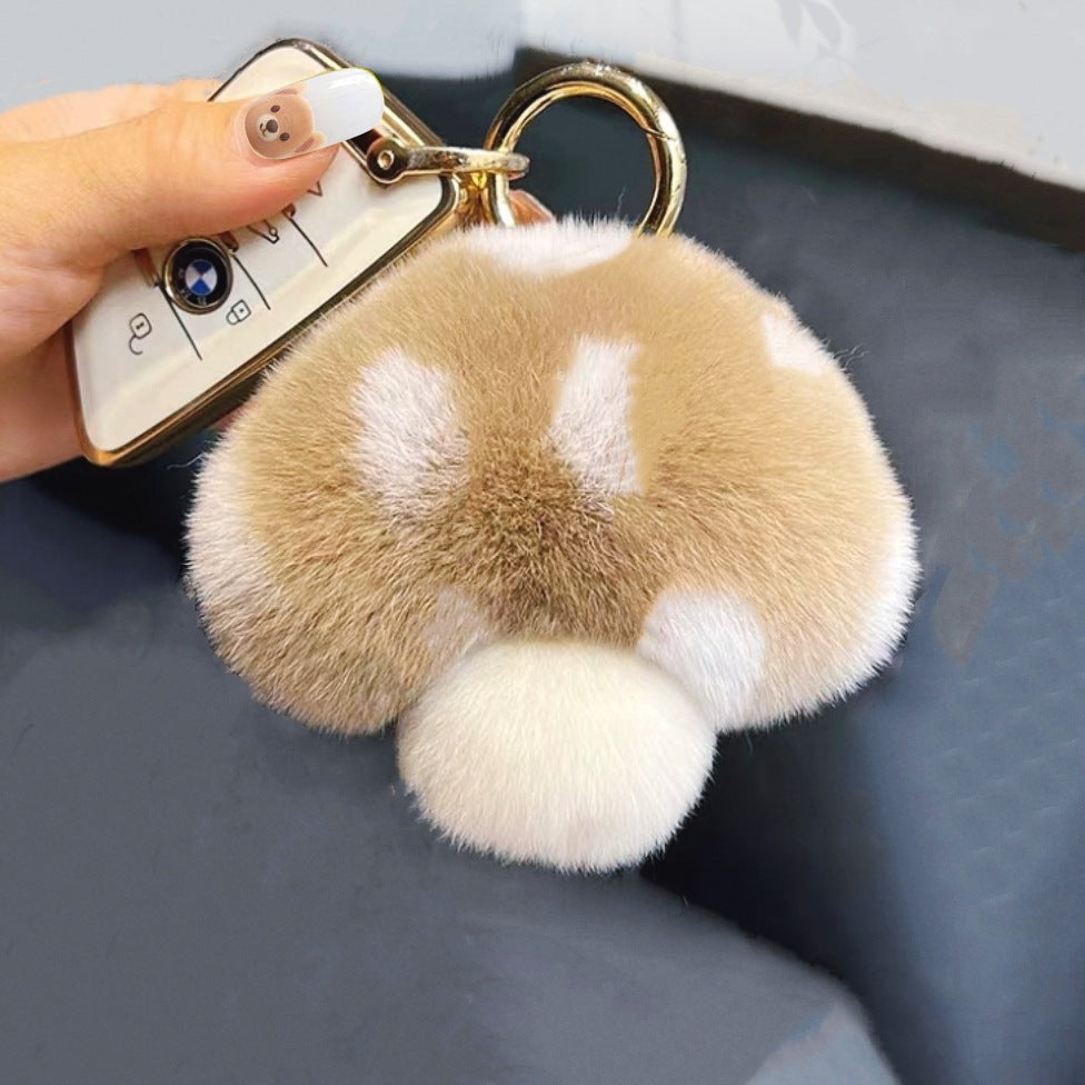 Rabbit Fur Small Mushroom Car Key Ring Pendant