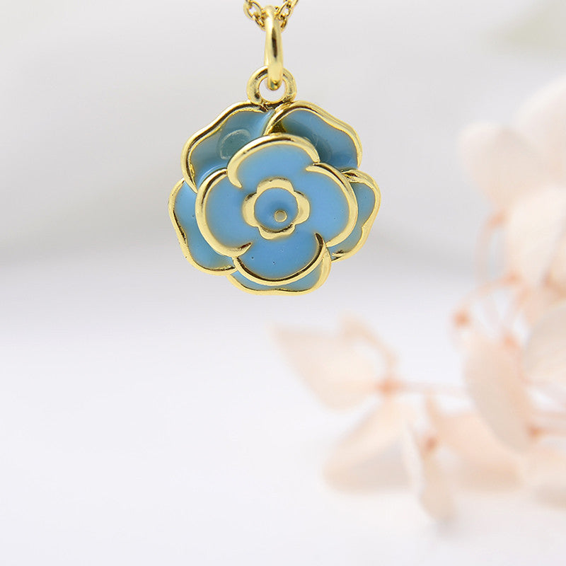 Women's Fashion Copper-plated Gold-color Rose Drop Oil Pendant Necklace