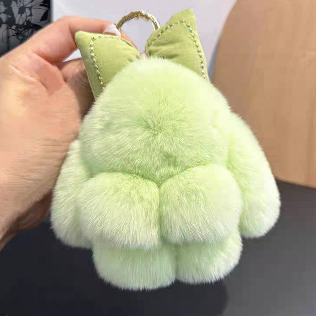 Rabbit Fur Bow Bunny Car Key Ring