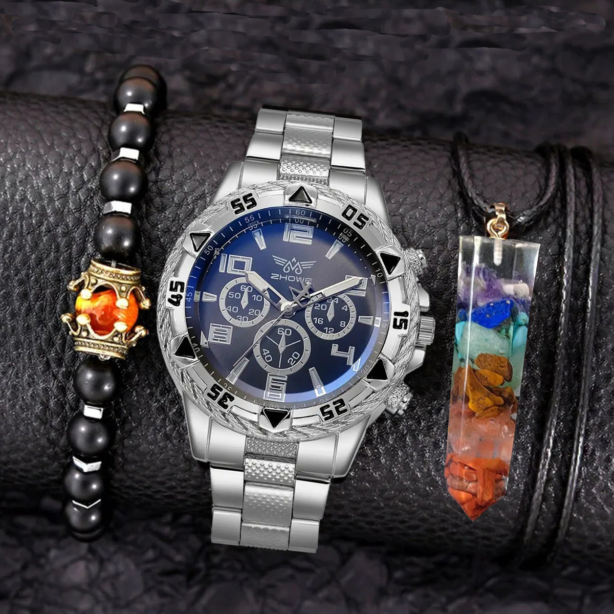 Creative Large Dial Three-eye Steel Belt Quartz Watch