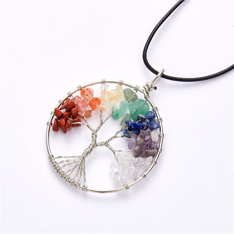 Natural Stone Crystal Lucky Tree Necklace Pendant