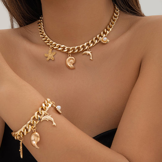 Trendy Boho Charm Necklace and Bracelet Set