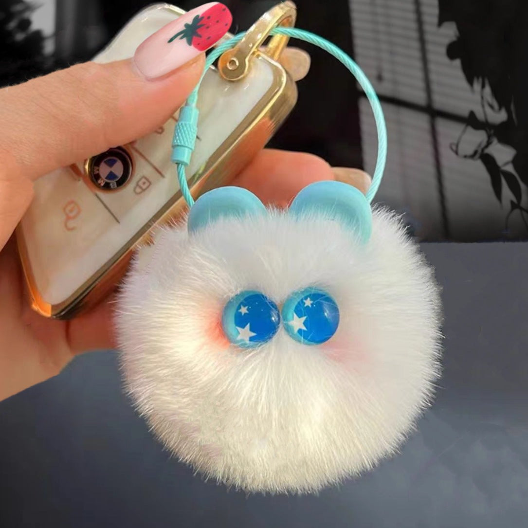 Rabbit Fur Cute Rainbow Hair Bulb Pendant Keychain