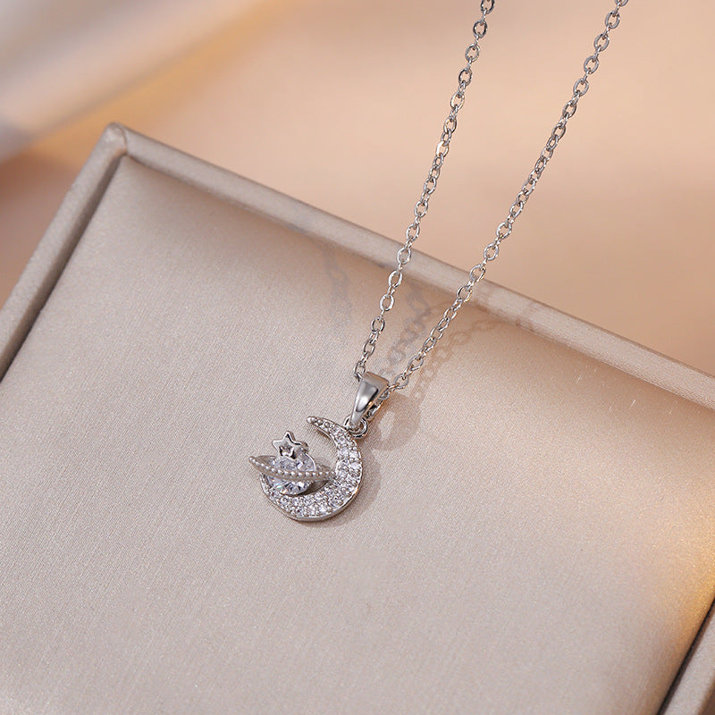 Fashion Jewelry Necklace Female Sweet Star Moon Zircon Geometric Niche