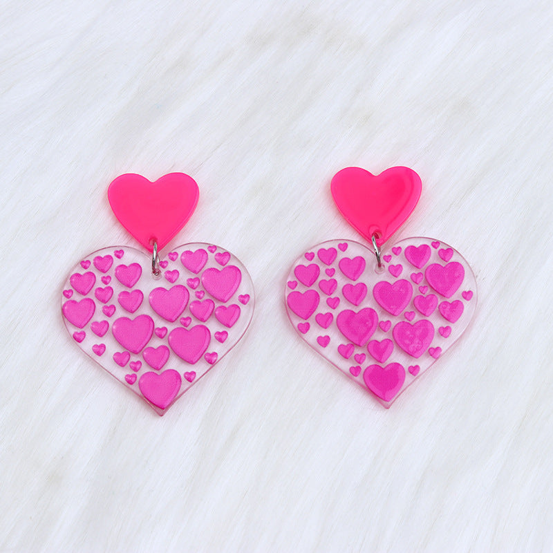 Valentine's Day Rose Red Love Heart Stud Earrings