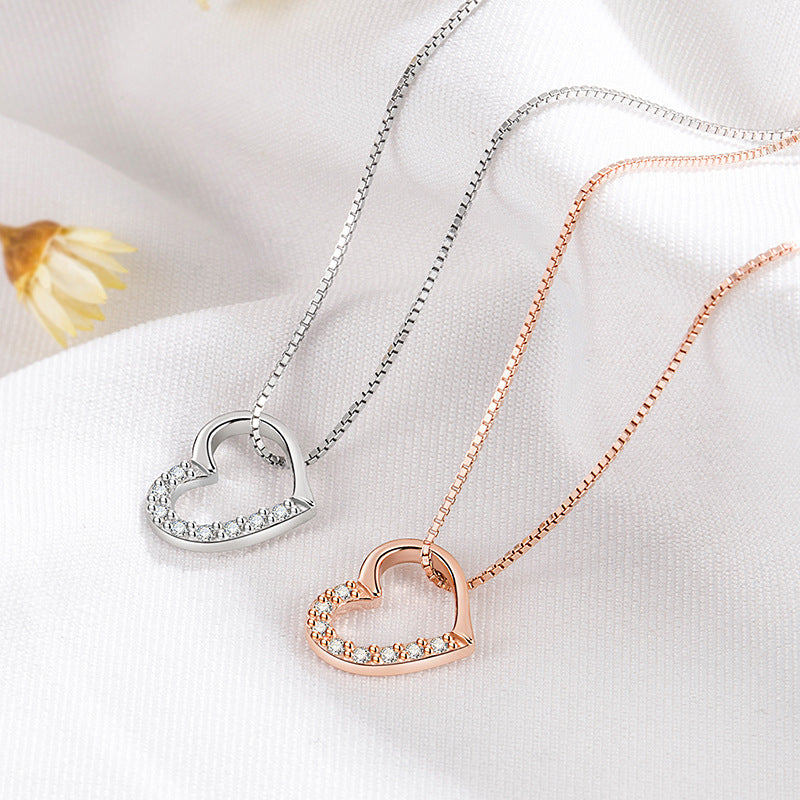 S925 Sterling Silver Love Heart Pendant Necklace For Women Fashion Jewelry Ladies Gold Color Clavicle Chain High Quality Jewelry Gifts