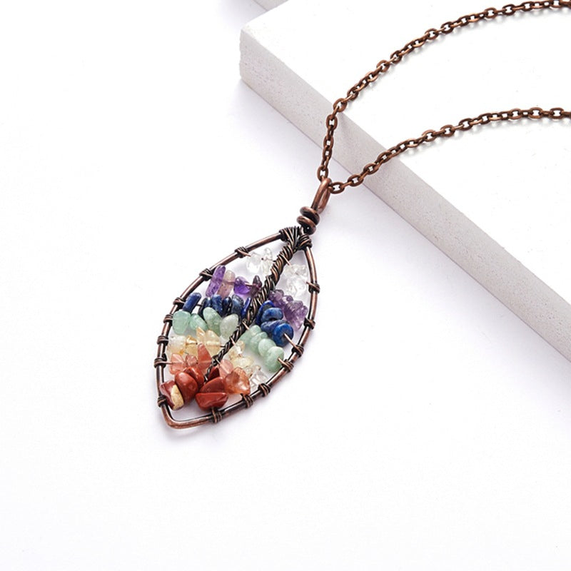 Natural Stone Crystal Lucky Tree Necklace Pendant