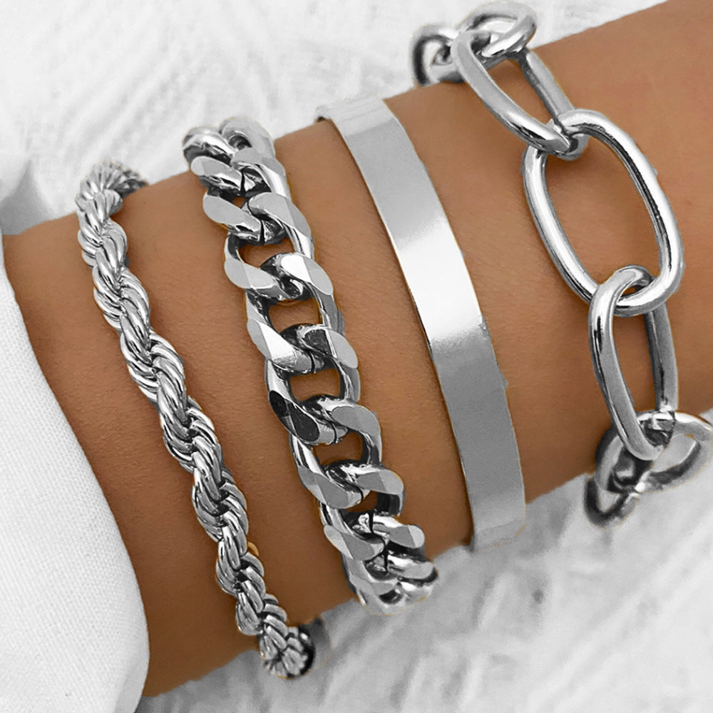 Women's Fashion Exaggerated Punk Bracelet Hemp Noodles Bracelet Suit