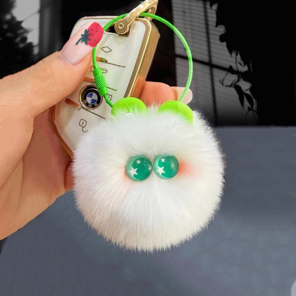 Rabbit Fur Cute Rainbow Hair Bulb Pendant Keychain