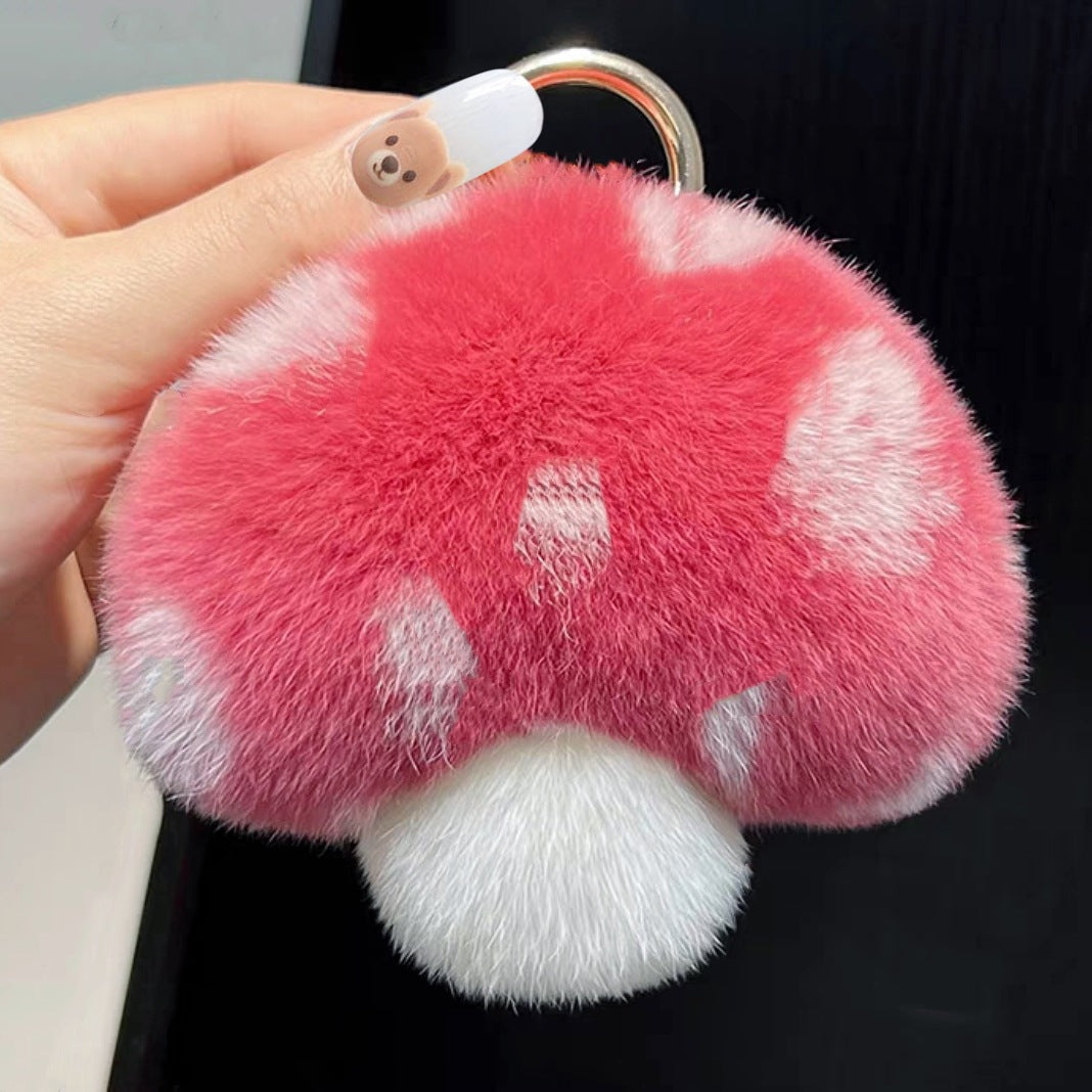 Rabbit Fur Small Mushroom Car Key Ring Pendant