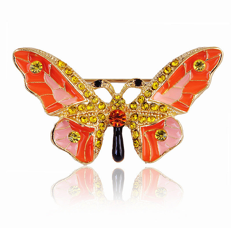 Women's Stylish Simple And Versatile Alloy Dripping Colorful Crystals Butterfly Brooch