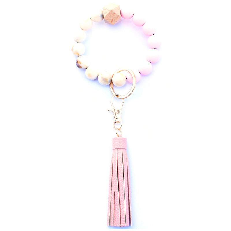 Creative Wooden Bead Bracelet Keychain