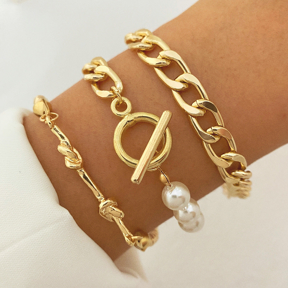 Creative Heart Pearl Multi-layer Chain OT Bracelet Suit