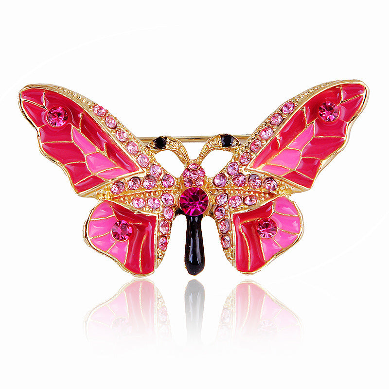 Women's Stylish Simple And Versatile Alloy Dripping Colorful Crystals Butterfly Brooch