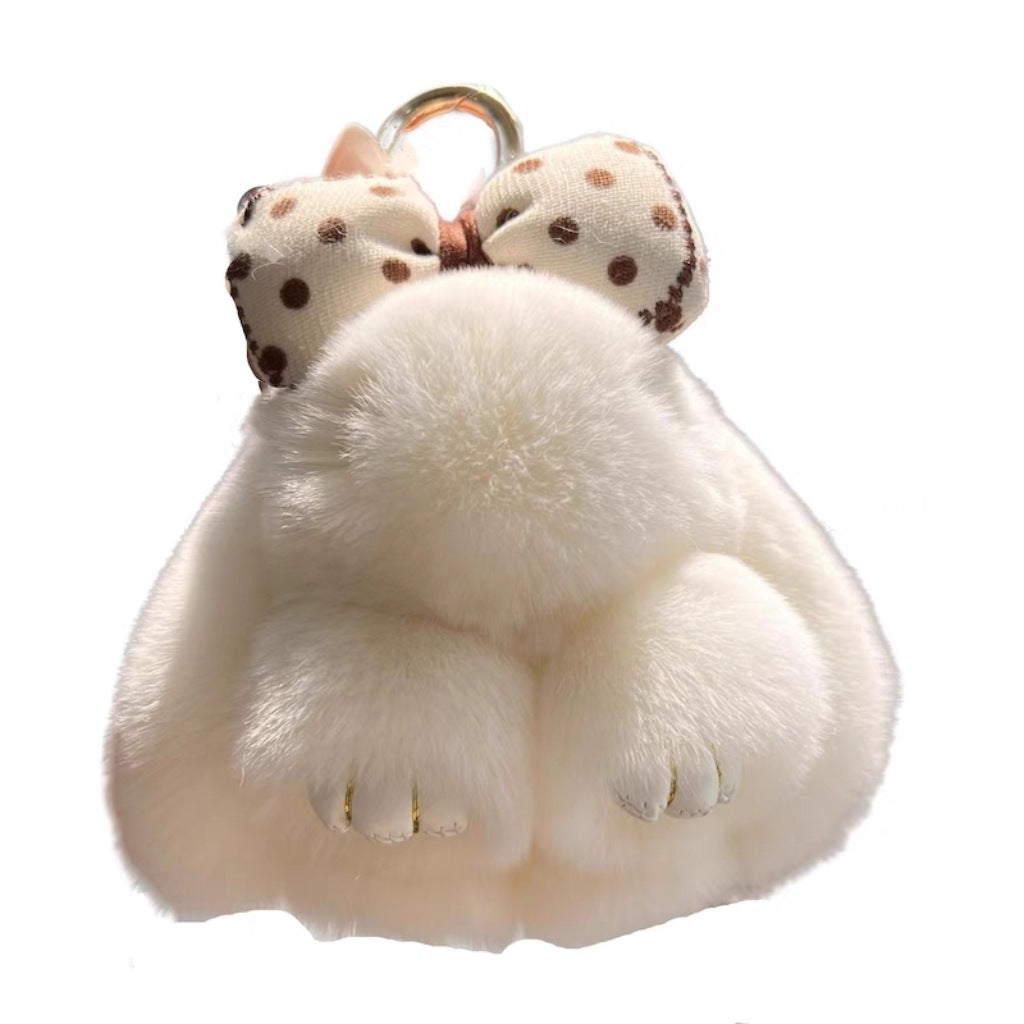 Rabbit Fur Bow Bunny Car Key Ring