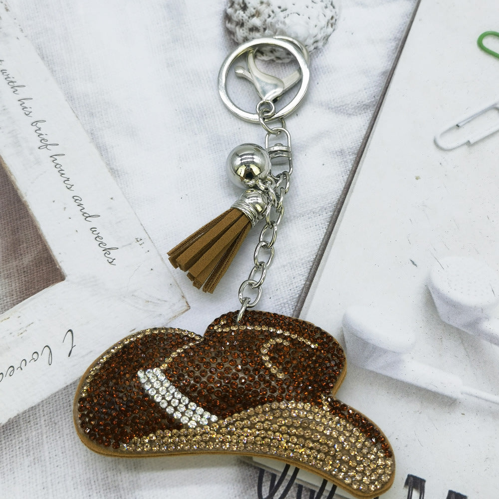 Diamond Rhinestone Sticky And Picture Printed Cowboy Hat Key Chain