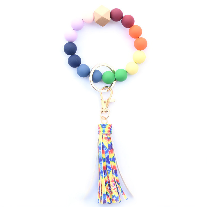 Creative Wooden Bead Bracelet Keychain