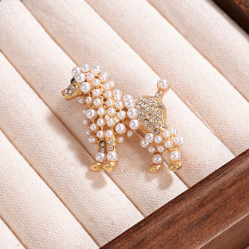 Diamond Animal Dog Shape Pearl Brooch