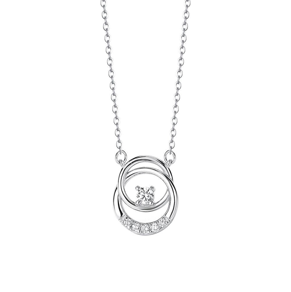 Sterling Silver Double Round Ring Zircon Necklace Female Temperament