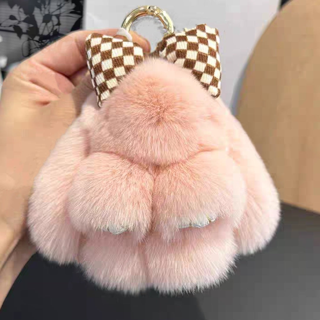 Rabbit Fur Bow Bunny Car Key Ring