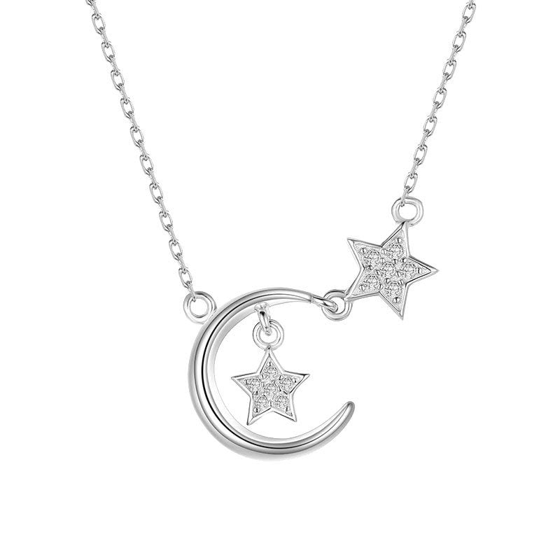 S925 Sterling Silver Star Moon Necklace Women's Japanese And Korean Simple