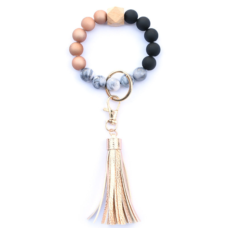 Creative Wooden Bead Bracelet Keychain