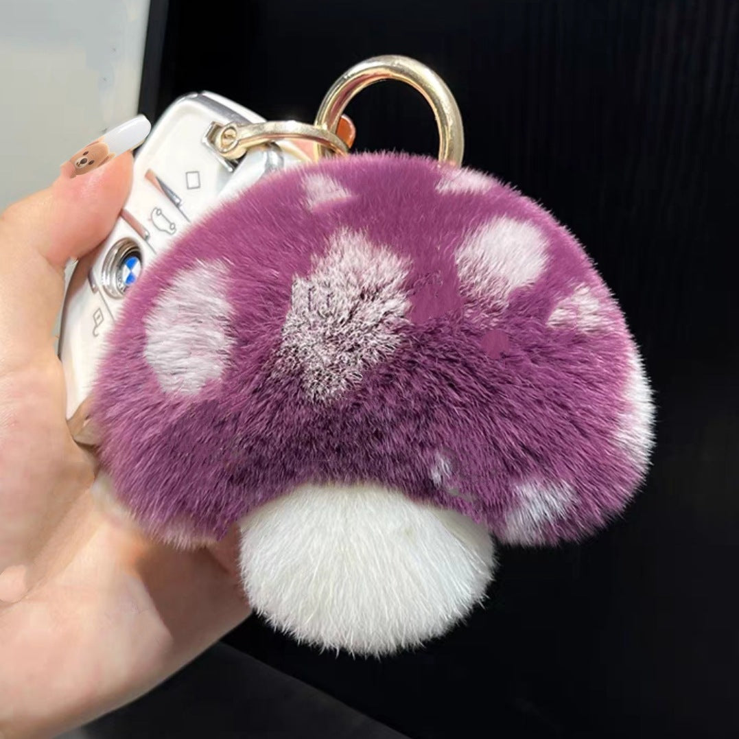 Rabbit Fur Small Mushroom Car Key Ring Pendant