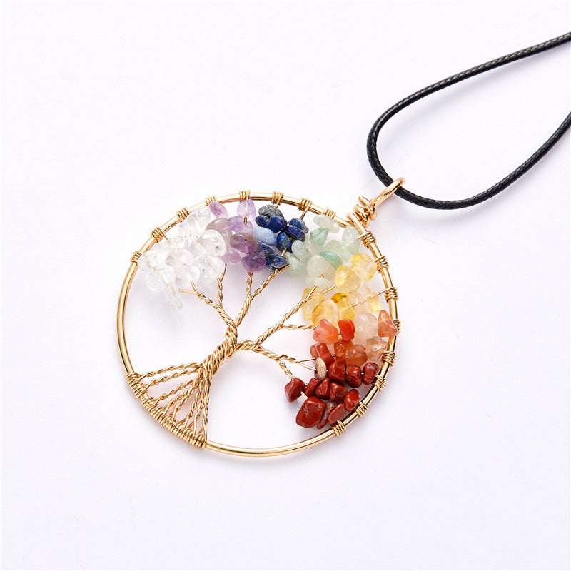 Natural Stone Crystal Lucky Tree Necklace Pendant