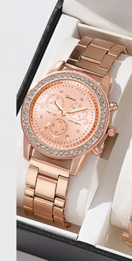 Women's Three-eye Quartz Diamond-embedded Watch