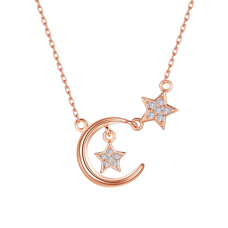 S925 Sterling Silver Star Moon Necklace Women's Japanese And Korean Simple