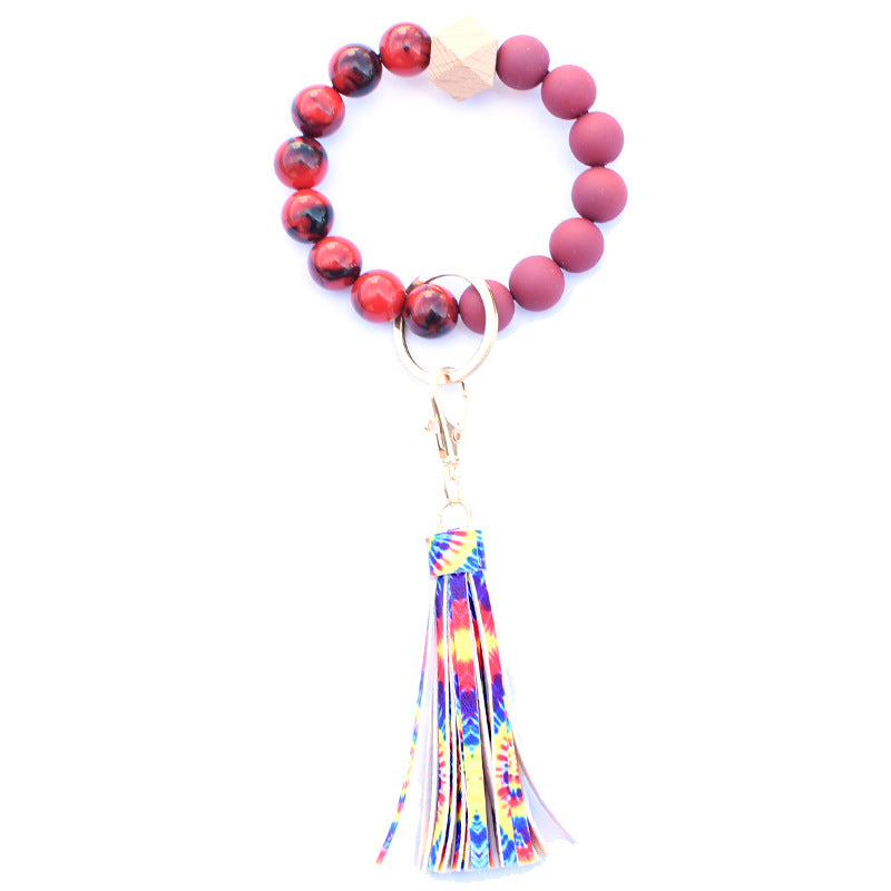 Creative Wooden Bead Bracelet Keychain