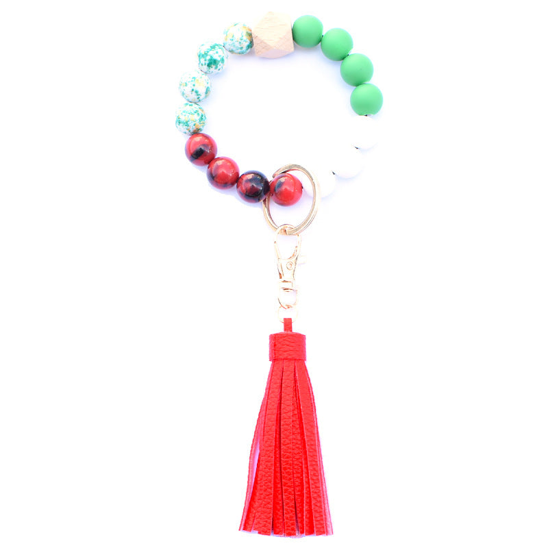 Creative Wooden Bead Bracelet Keychain