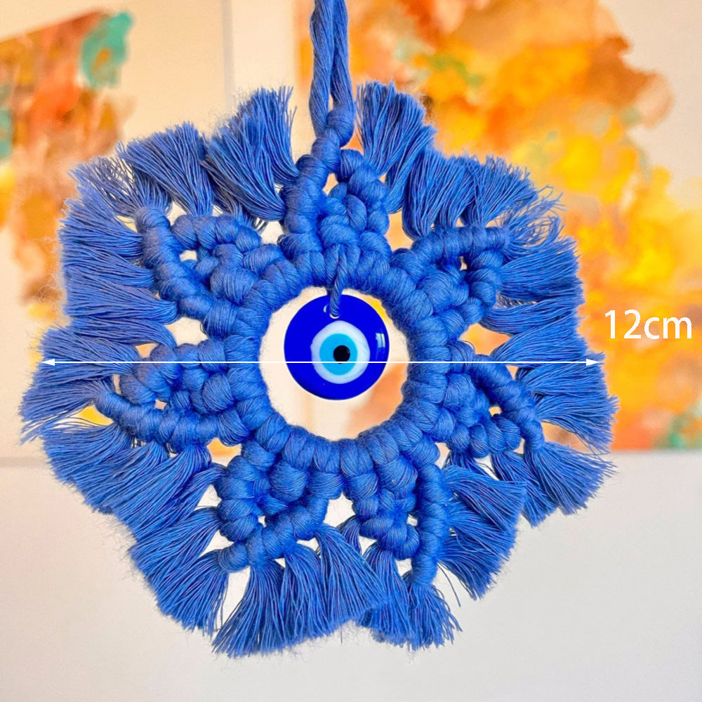 Bohemian Style Hand-woven Pendant Colorful Cotton Thread Blue Wall Eye Charm