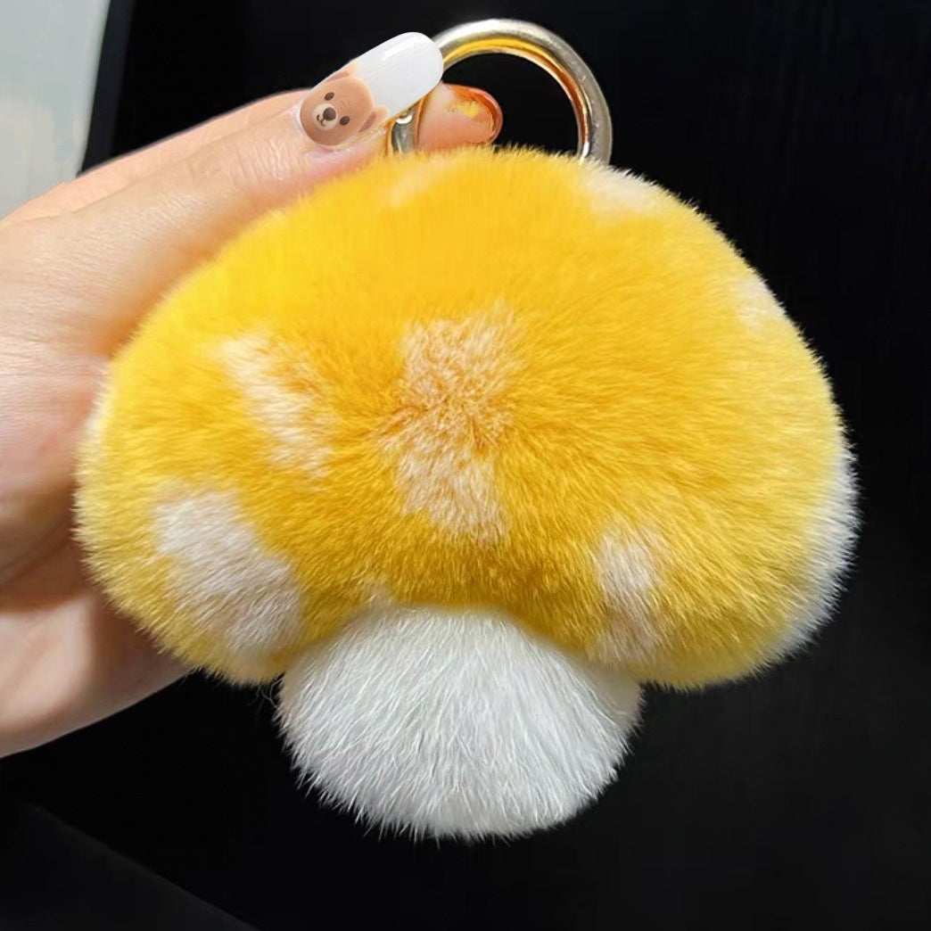 Rabbit Fur Small Mushroom Car Key Ring Pendant