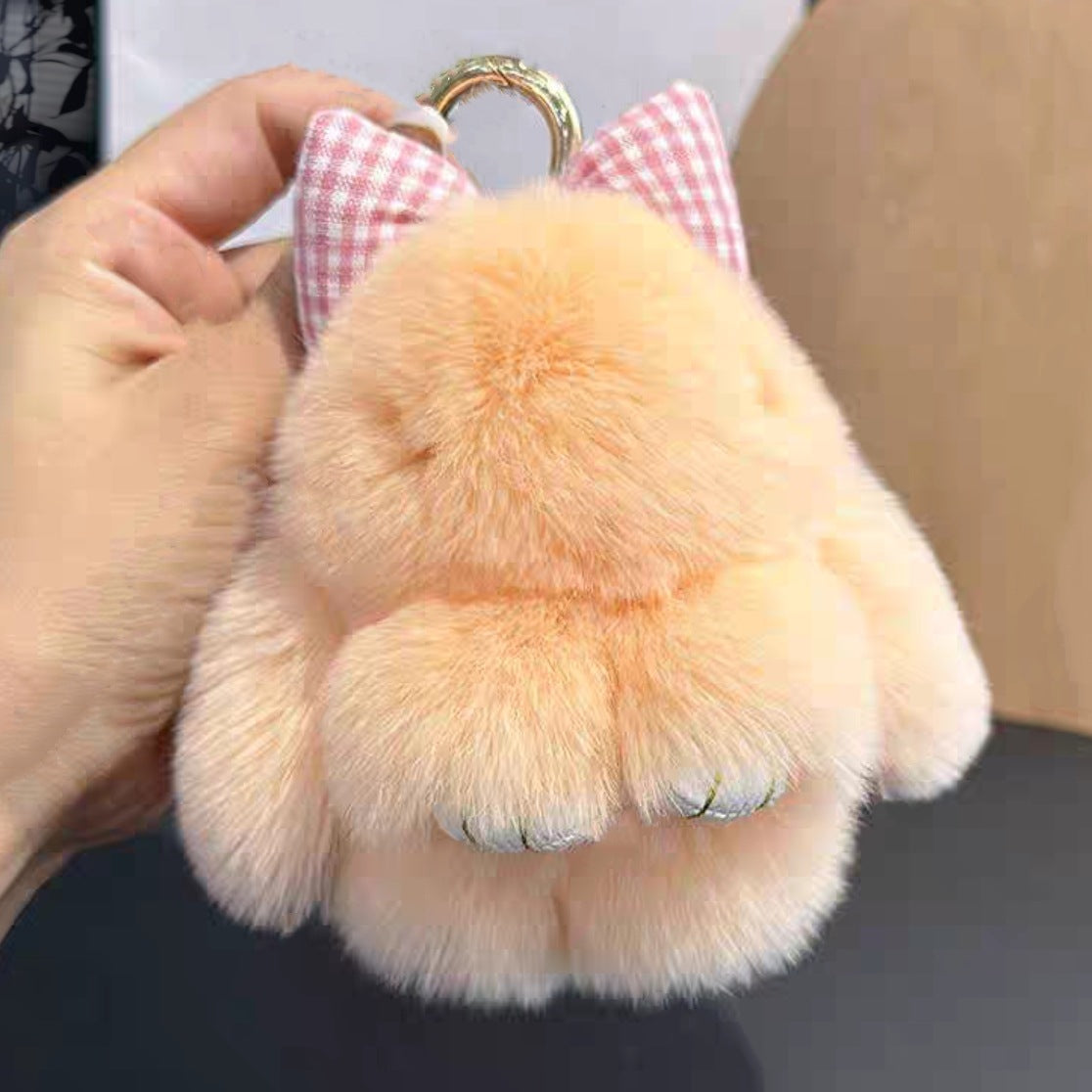 Rabbit Fur Bow Bunny Car Key Ring