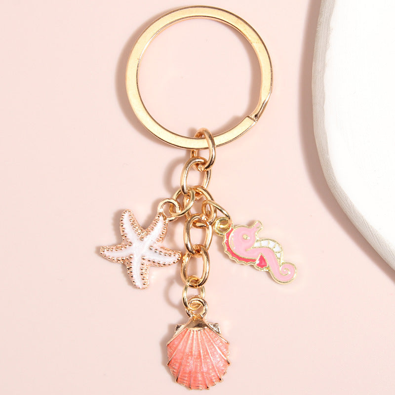 Creative Shell Starfish Mermaid Alloy Drip Keychain Pendant