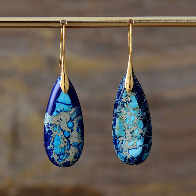 New Bohemian Emperor Stone Water Drop Pendant Earrings