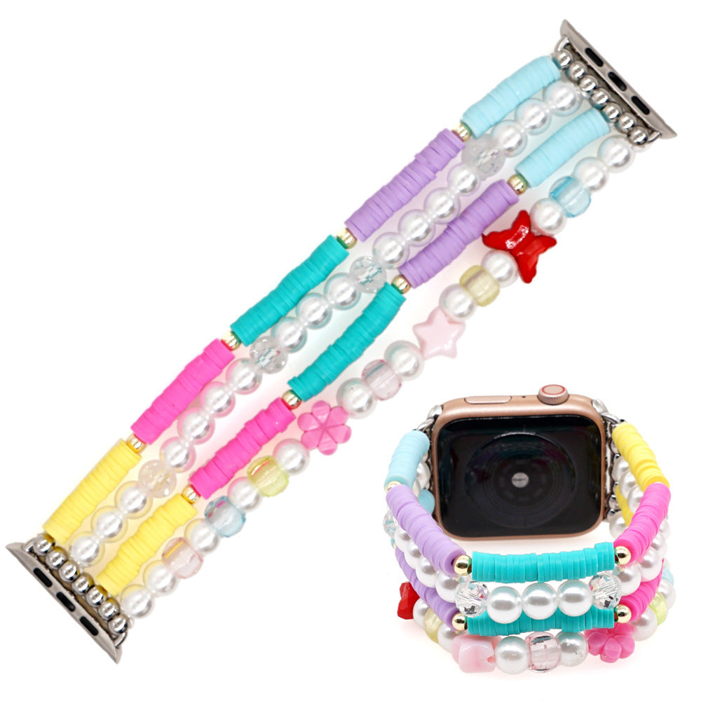 Soft Pottery Glass Pearl Beaded Jewelry Watch Strap