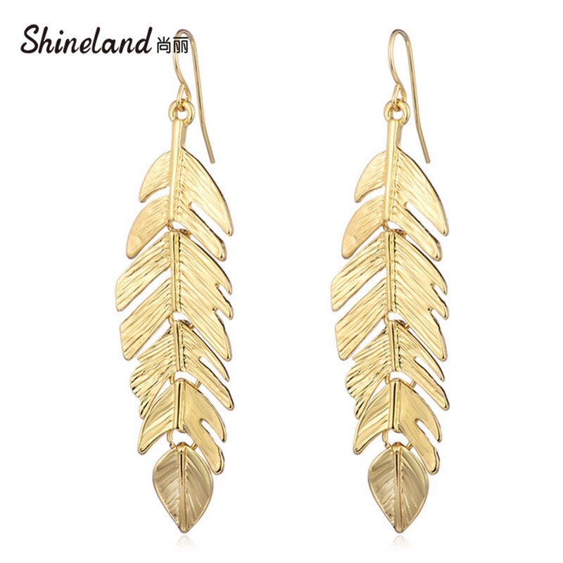 European And American Fashion Simple Tassel Leaf Long Earrings