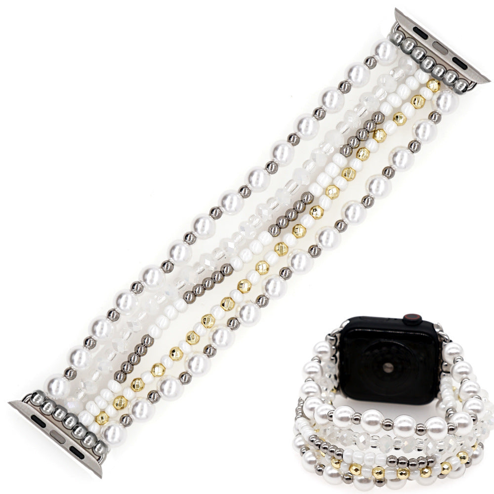 Soft Pottery Glass Pearl Beaded Jewelry Watch Strap