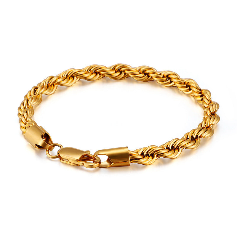 Gold Double Color Twist Chain Stainless Steel Bracelet For Men And Women