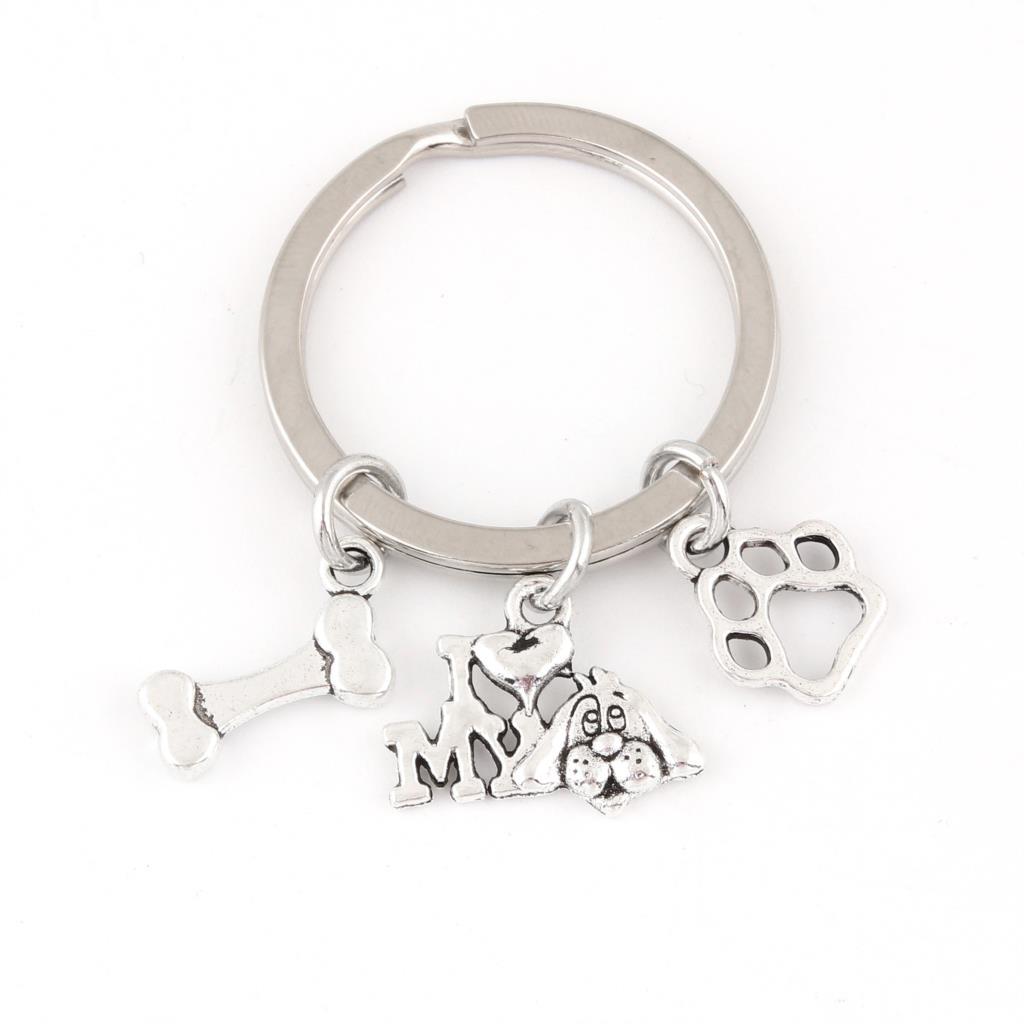 Pet I Love My Dog Bone Paw Keychain