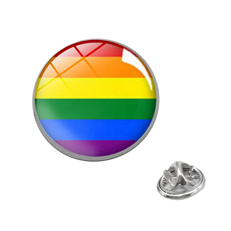 LGBT Pride Rainbow Glass Brooches Pins Lesbians Gays Bisexuals Transgender Round Badge Lapel Pin Jewelry